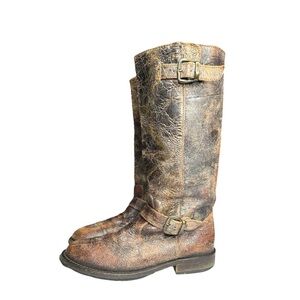 STEVE MADDEN Distressed Buckle Crinkle Leather Riding Boots